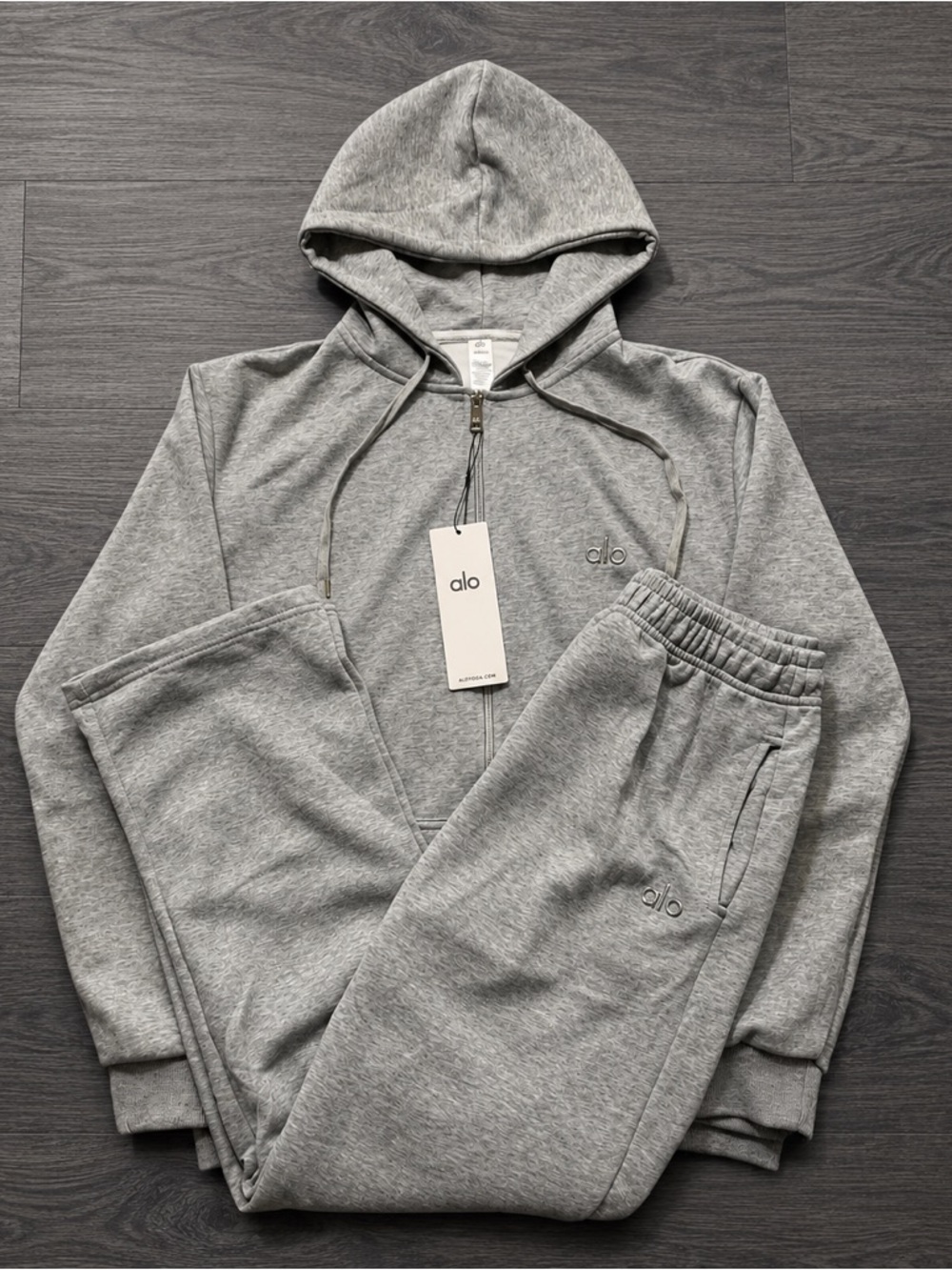 ALO YOGA Gray Full Zip Hoodie & Wide Leg Sweatpants Set NWT Size M